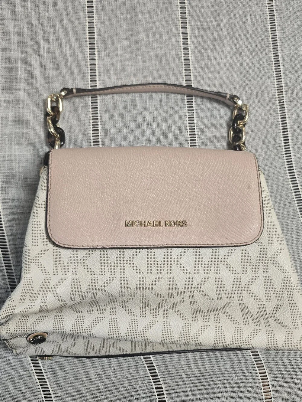 Michael Kors Pale Pink Logo-Print Shoulder Bag with Gold Accents
